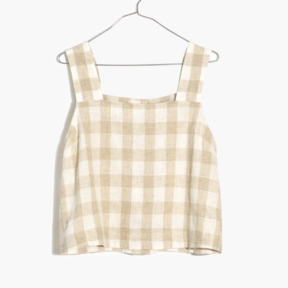 MADEWELL Linen-Blend Sunside cropped Button-Back Top: Undyed Edition EUC